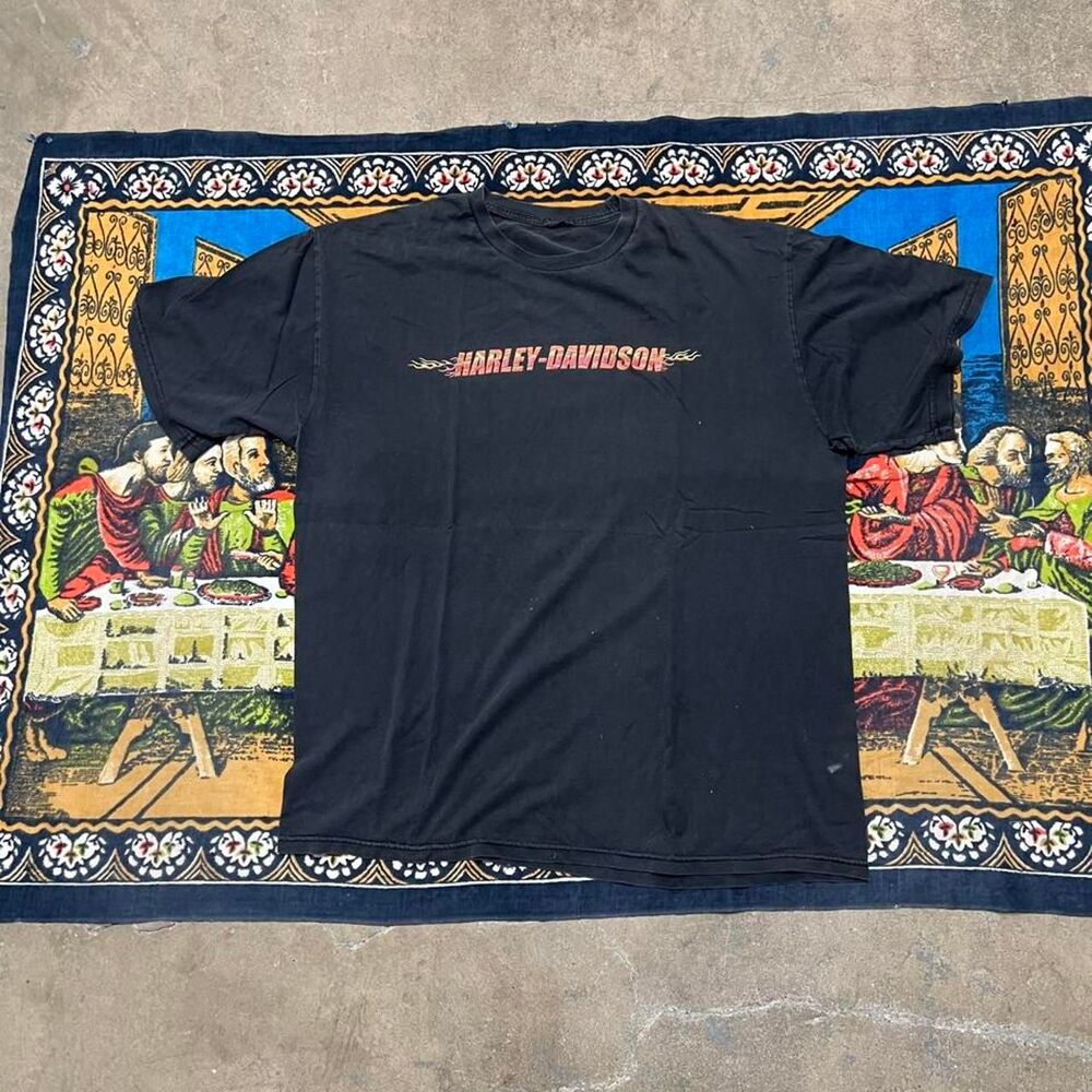 Black Harley Davidson flames tshirt Size XXL faded distressed vintage fire biker